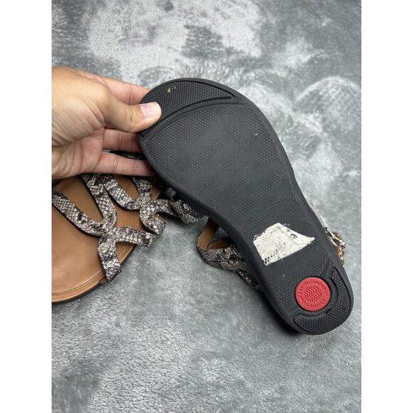 FITFLOP Strappy Strata Snake Print Sandals Flats Gladiator Leather Womens Size 6 - Picture 3 of 5